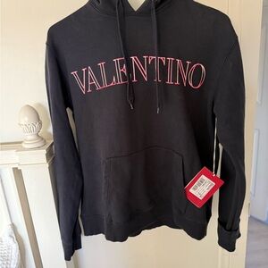Valentino 100% cotton Hoodie in Navy with Pink Logo SZ M